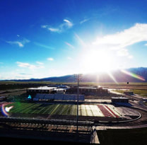 Athletic field at sunset